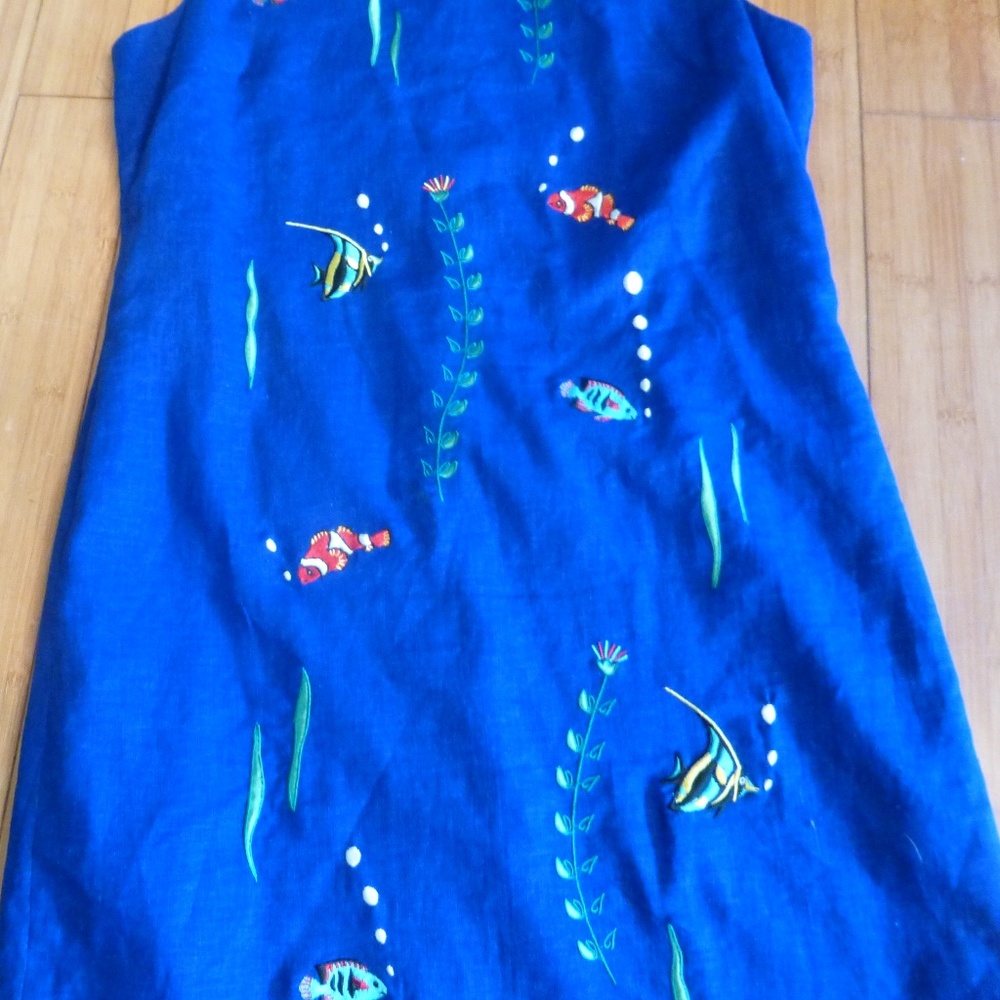 DRESS BARN LINEN EMBROIDERED  PARTY SHIFT DRESS 12